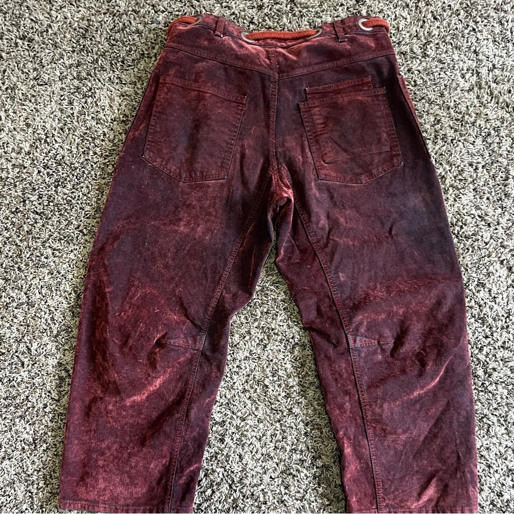 FREE PEOPLE|| Moxie Low Slung Flocked Pull-On Barrel Jeans in Chile NWOT - Picture 8 of 10